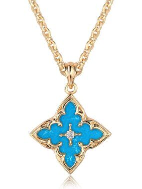 Women's Blue-Turquoise Gold Adjustable Chain Choker Charm Pendant Lucky Necklace
